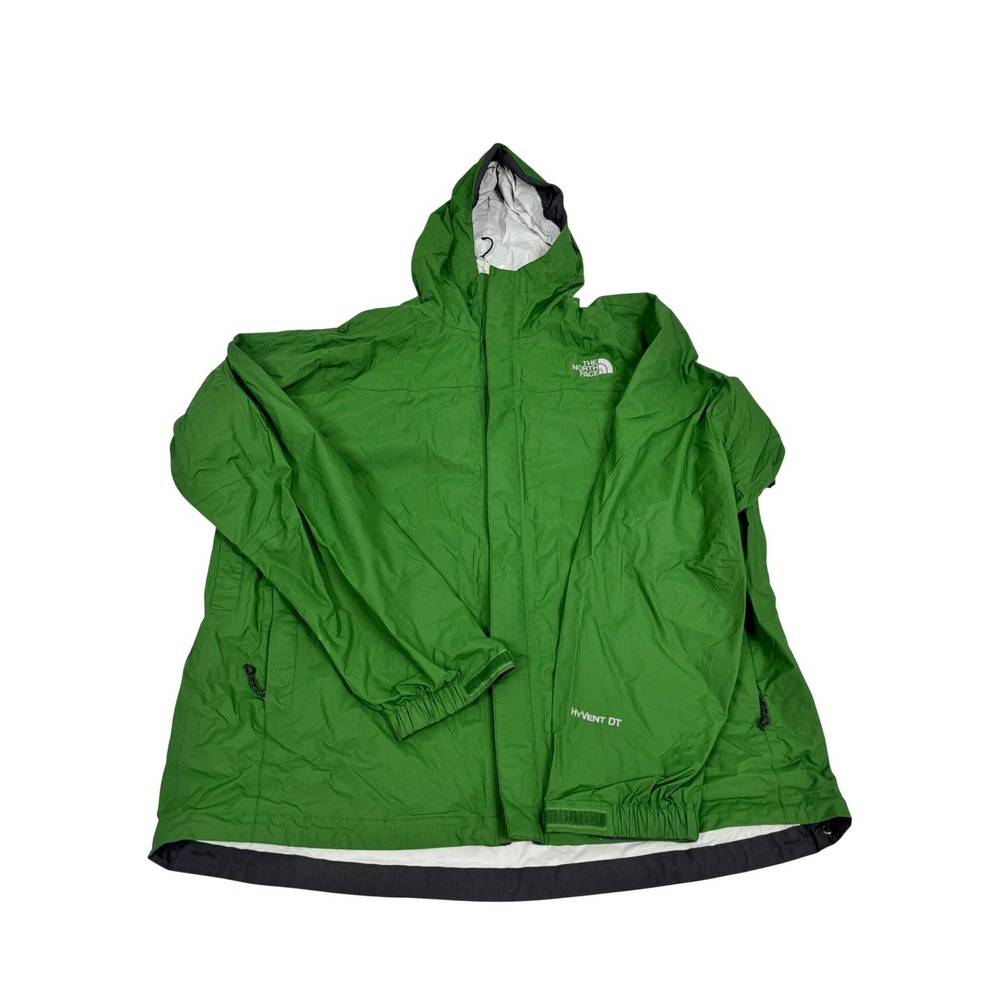 The North Face Mens Green HyVent DT Hooded Rain Jacket Large Ripstop Shell